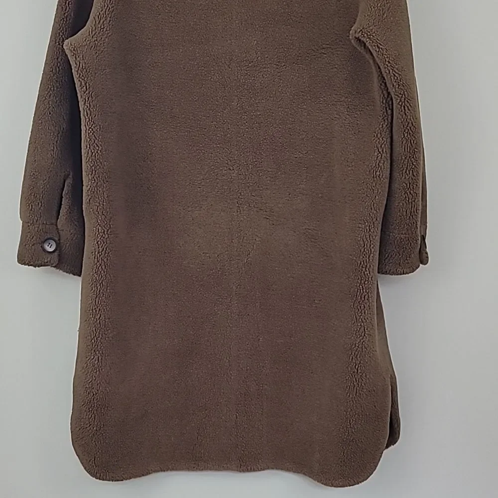 Rebecca Minkoff Brown Faux Shearling Button Down Long Overcoat w/Pockets Size XL - Picture 11 of 15